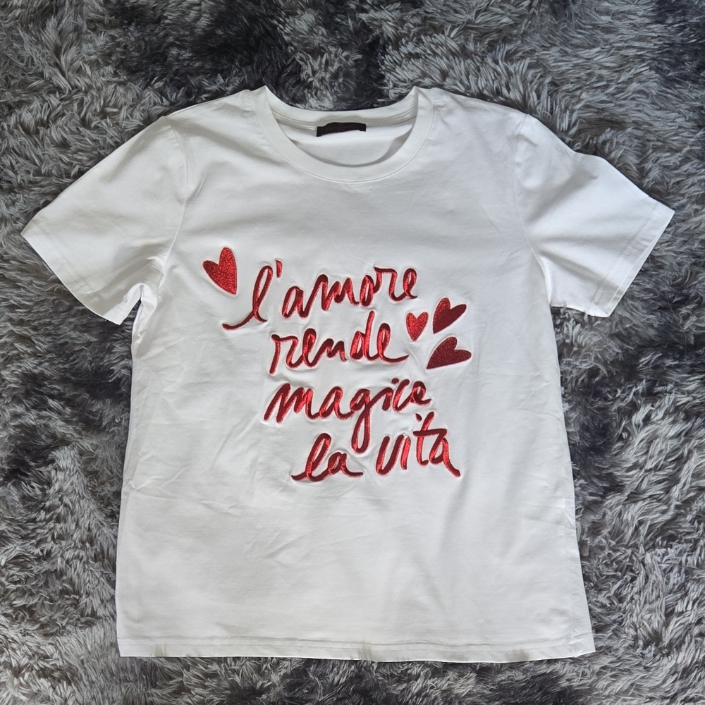 Pierre Cardin White Tee with Embroidered Red Design